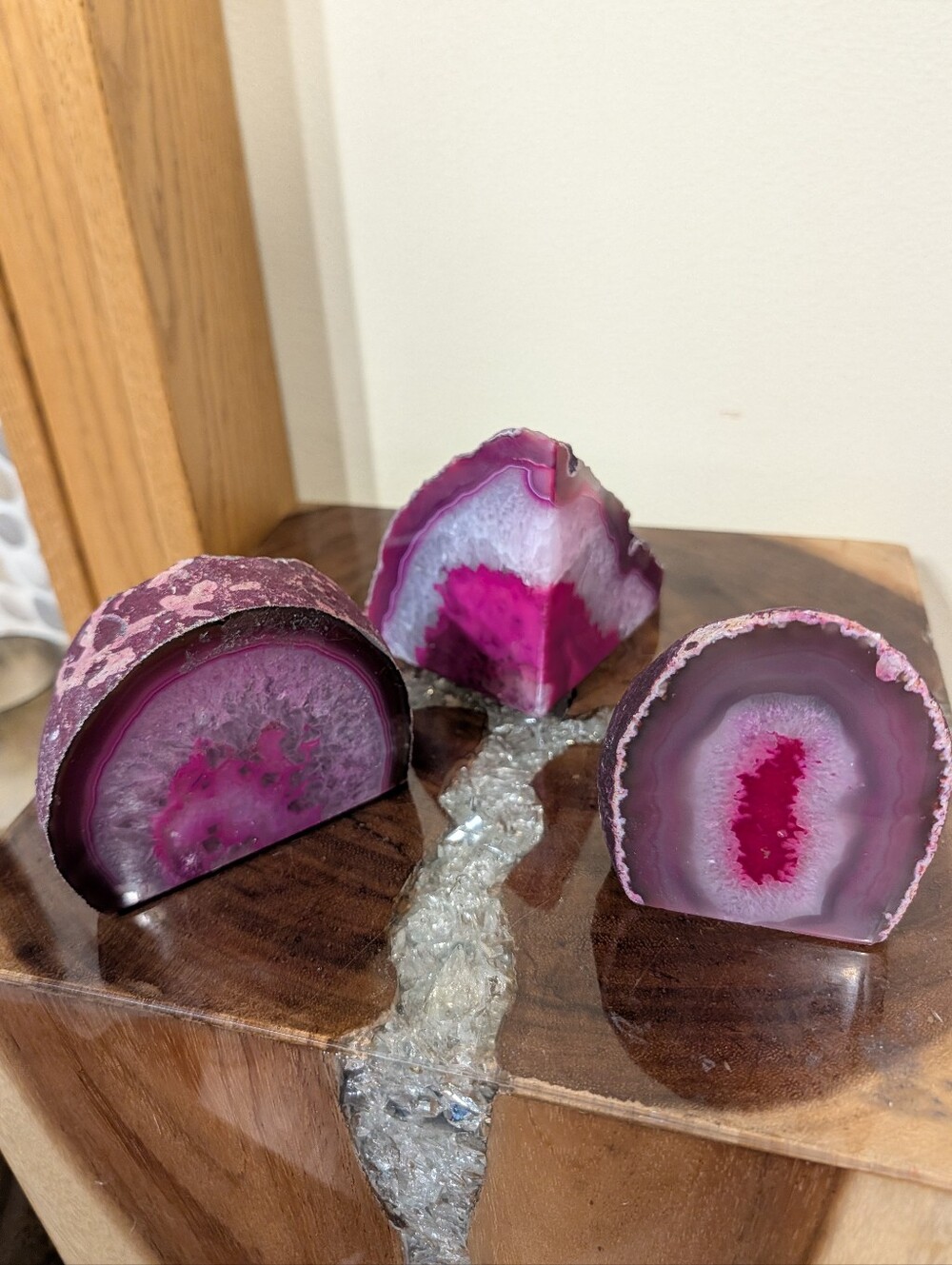 Agate Geode Sections Set of 3 Bright Pink - Picture 16 of 16